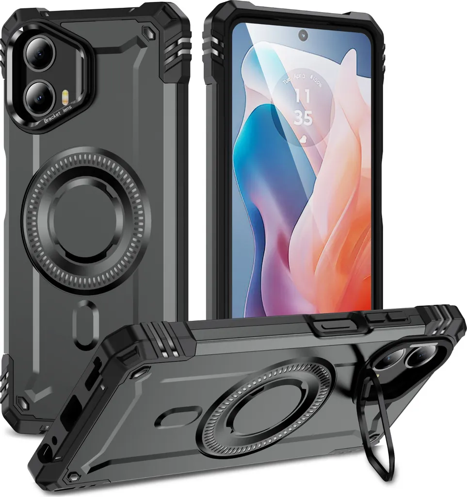 Custodia magnetica per Motorola Moto G (2024)/Moto G Play (2024) 5G, robusta custodia protettiva militare con supporto per fotocamera Grigio