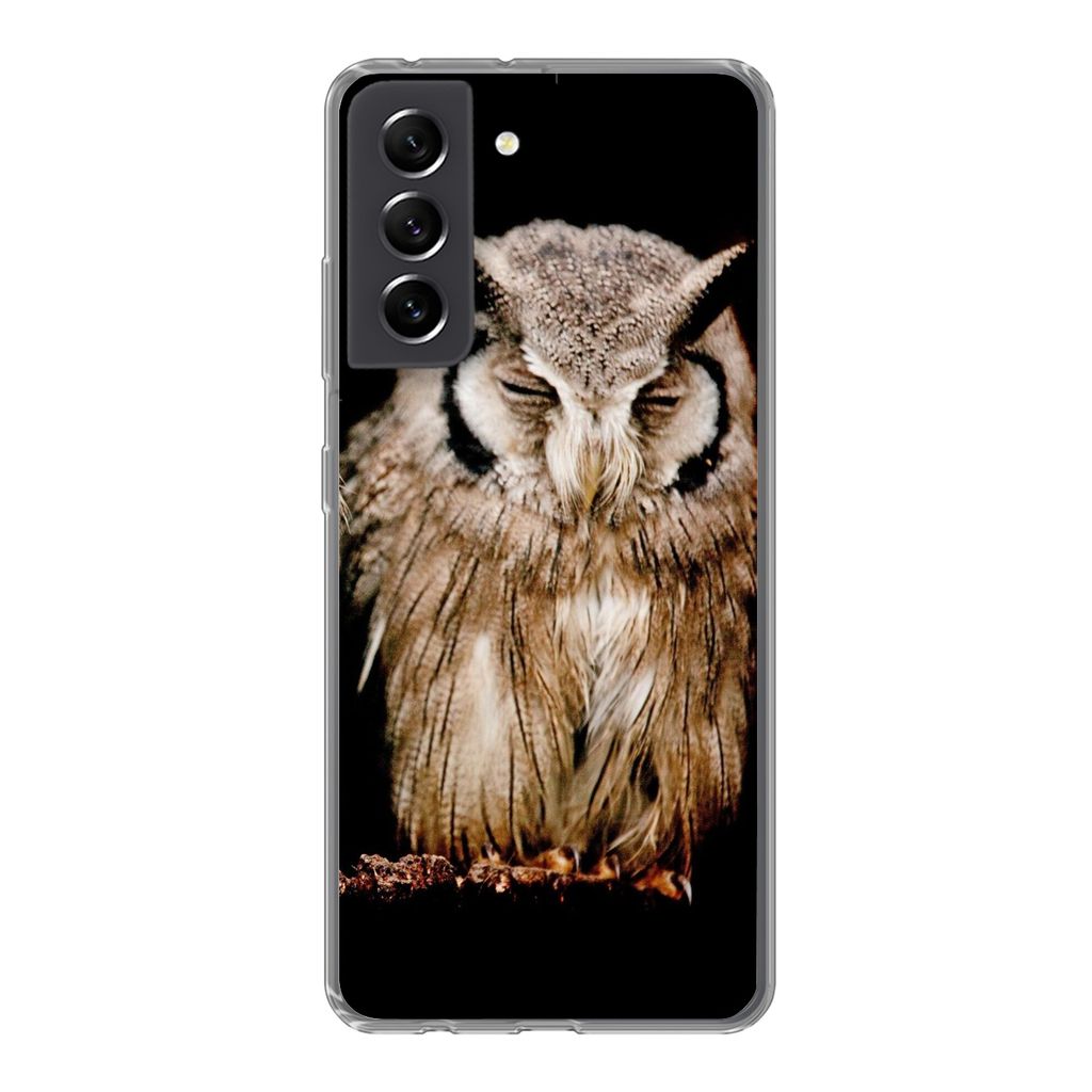 MuchoWow Handyhülle Schutzhülle Hülle für Samsung Galaxy S21 FE Eule - Vogel - Schwarz Silikon Softcase Handy Hülle - Mobiltelefonhülle