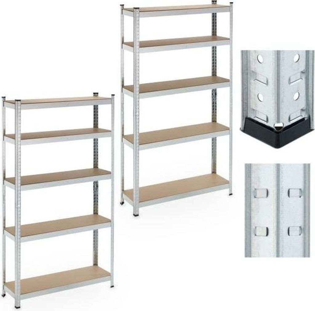 Set aus 2 stabilen Regalen mit 5 Ebenen