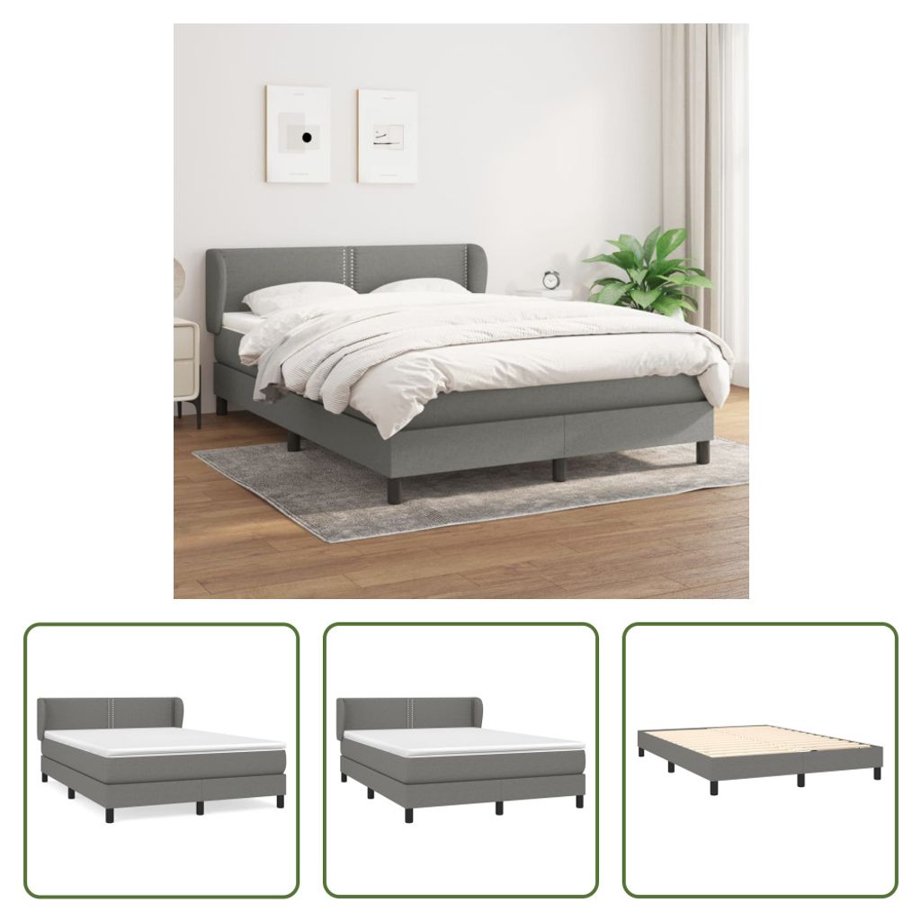 The Living Store Boxspringbett mit Matratze Dunkelgrau 140x200 cm Stoff