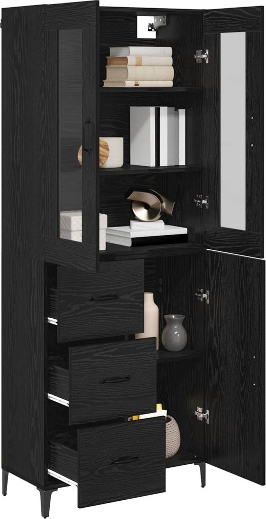 “2026 Modern“ Highboard Schwarz Eichen-Optik 69,5 x 34 x 180cm Holzwerkstoff - Designermöbel 880778 - Kommoden