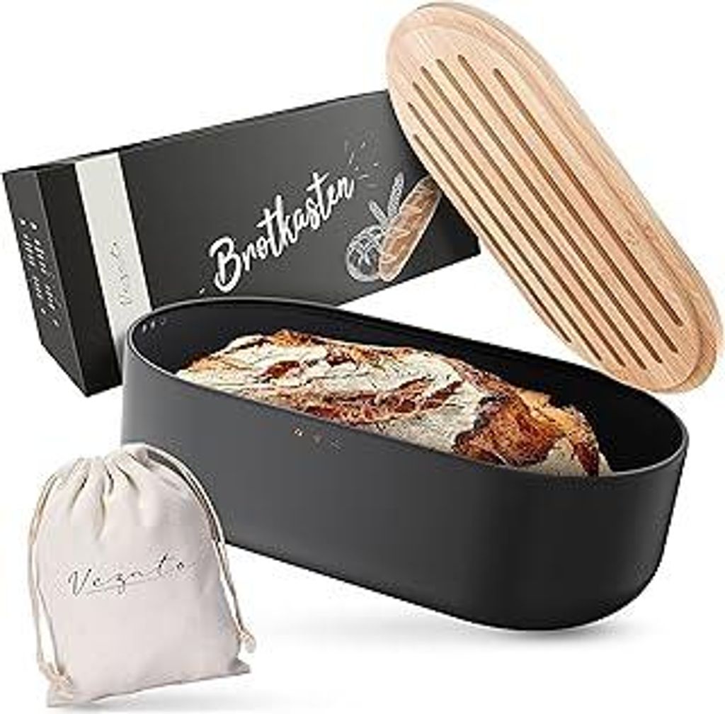 Brotbox – Nachhaltiger Brotkasten für lange Frische – Extra großer Brotkorb mit Bambusdeckel & Schneidebrett – Nachhaltiger Brotbehälter i...