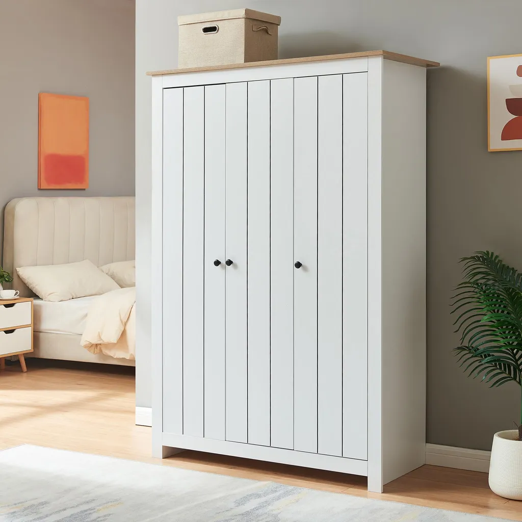Armoire 3 Portes Vasand : Finissez-en avec le Désordre Blanc/Chêne