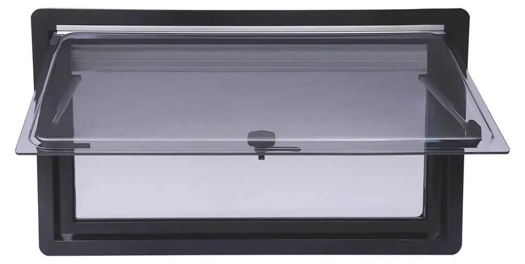 Baie de caravane projetable 92,5x53 cm avec cadre noir aluminium