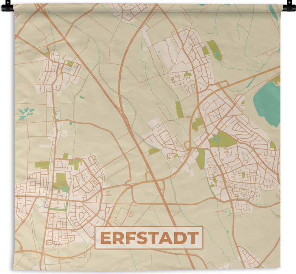 MuchoWow Wandteppich Wandbehang Erfstadt - Stadtplan - Vintage - Karte 90x90 cm Tapisserie Dekoration Wandtuch - Wandaufhänger