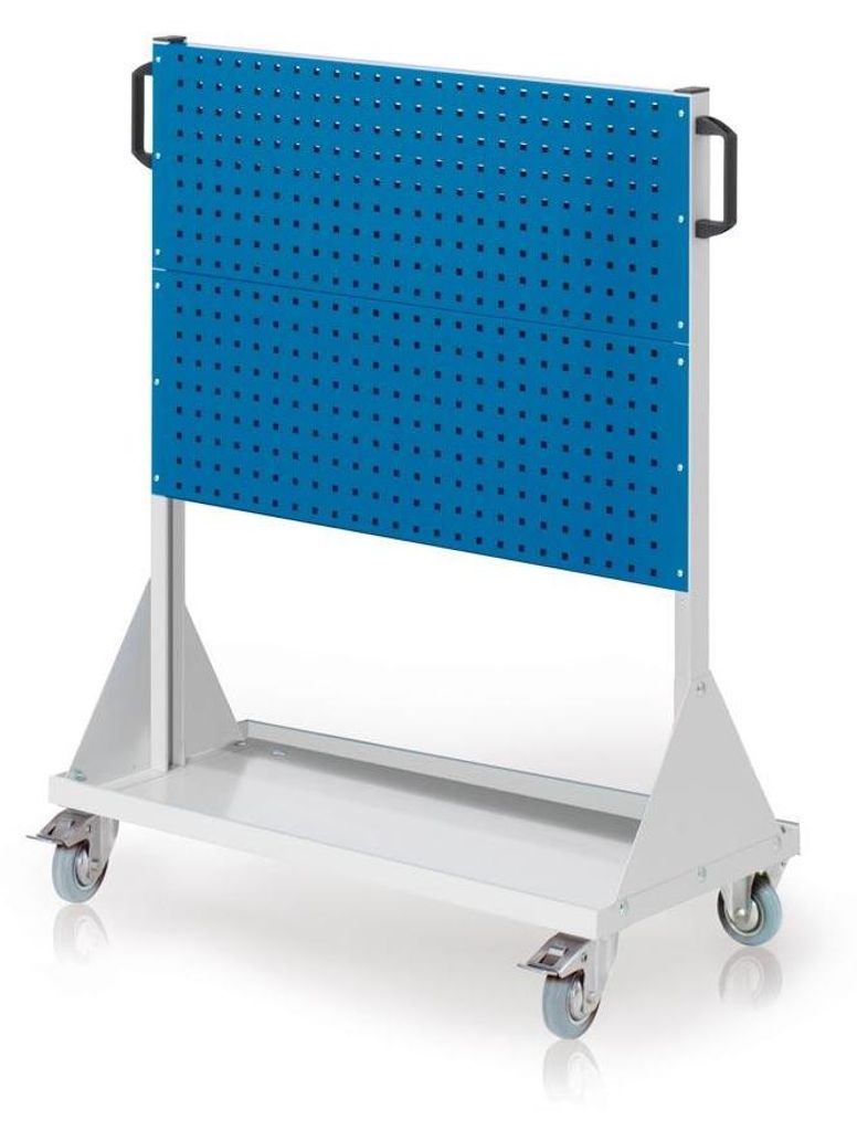 Werkstattwagen mit 1 Loch- + 1 Schlitzplatte je Seite BxTxH 1000x500x1230 mm, RAL 7035/5010
