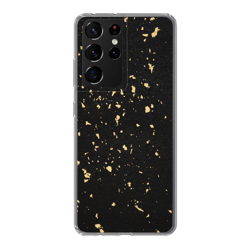 MuchoWow Handyhülle Schutzhülle Hülle für Samsung Galaxy S21 Ultra Goldene Flocken auf schwarzem Hintergrund Silikon Softcase Handy Hülle - ...