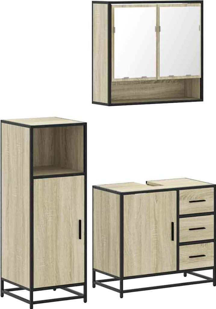 3-tlg. Badmöbel-Set Sonoma-Eiche Holzwerkstoff