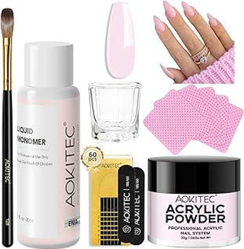 Aokitec 3 Farben Acryl Pulver mit 40 ml Acryl Liquid, 3 PCS Nail Brush