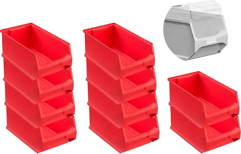 SparSet 10x Rote Sichtlagerbox 4.0 mit Abdeckung | HxBxT 15x20x35cm | 7,2 Liter | Sichtlagerbehälter, Sichtlagerkasten, Sichtlagerkastensortiment,...