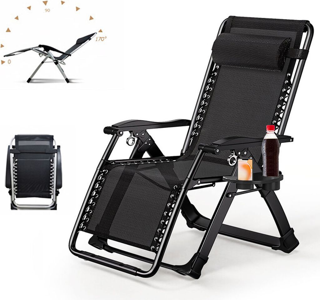 (Black ) Skládací lehátko s nastavitelným opěradlem - Obrázek produktu 