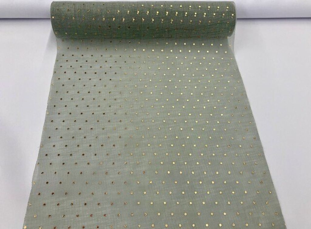 Voile Tischläufer Punkte salbei grün gold Produktbild 