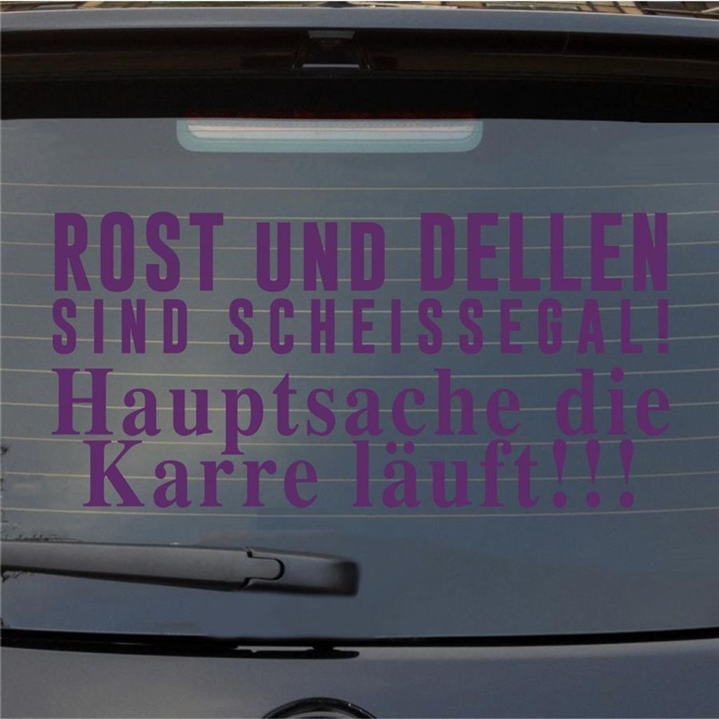 Heckscheibenaufkleber Rost Dellen scheißegal Hauptsache Karre läuft 54x26 cm Lila Auto Aufkleber Sticker