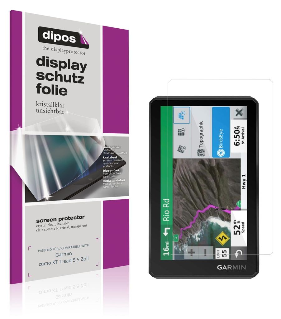 2x Schutzfolie für Garmin zumo XT Tread 5,5 Zoll klar Displayschutzfolie Folie Display Schutz dipos