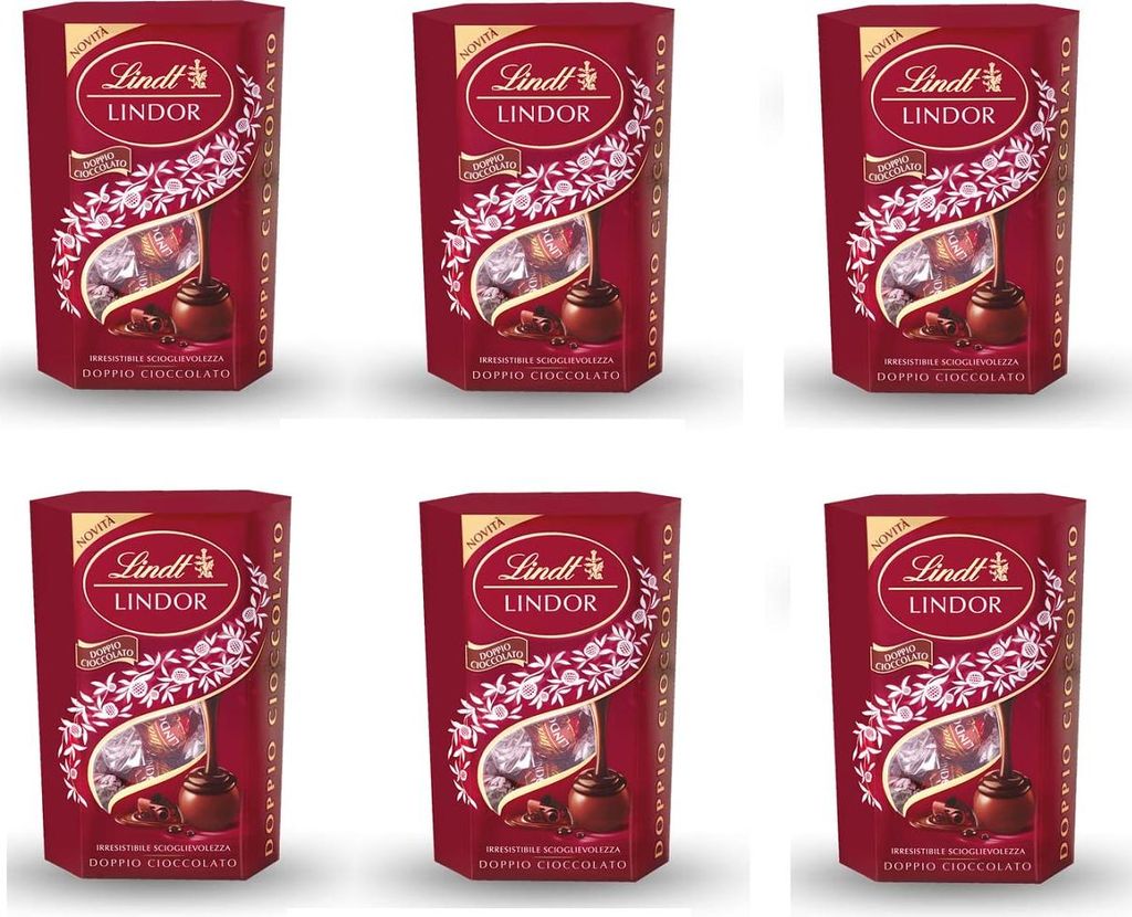 6x Lindt Lindor Cornet Doppio Cioccolato Pralinen mit Milchschokolade und zarter dunkler Schokoladenfüllung 200g