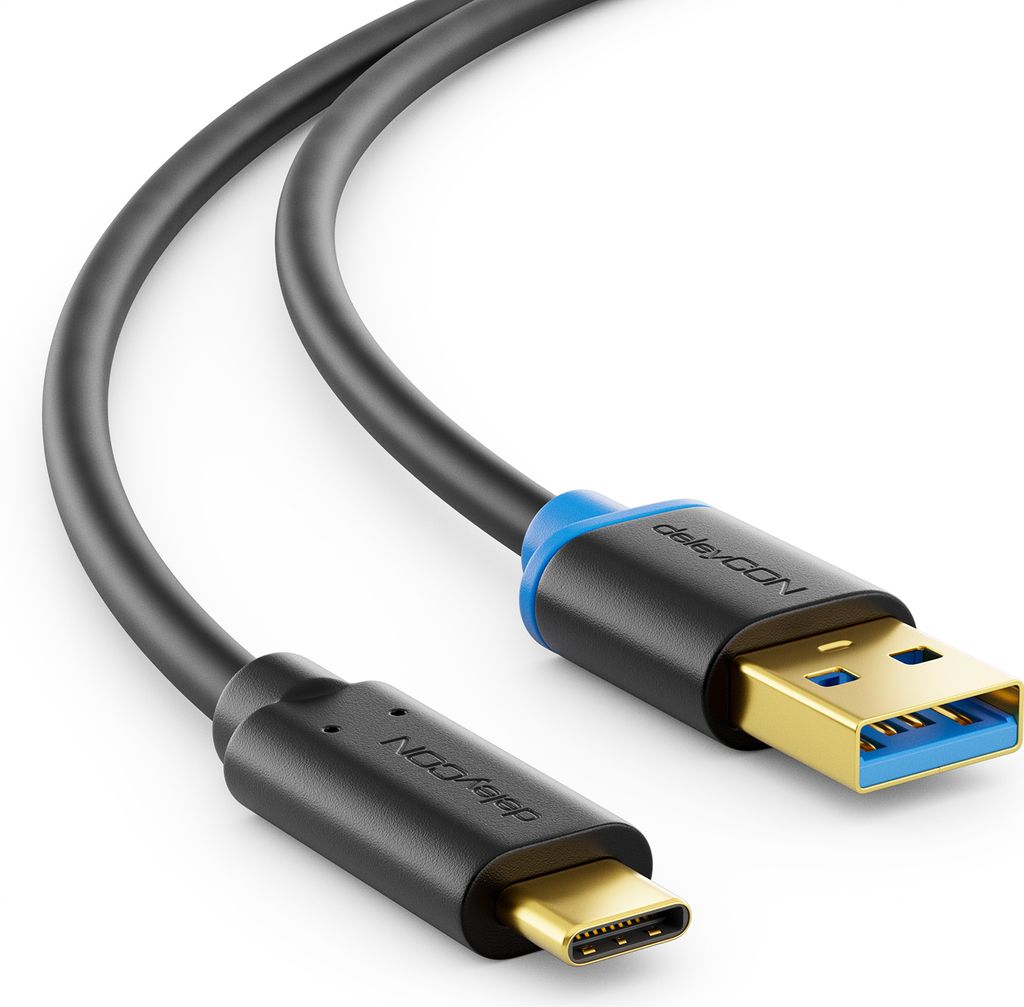 deleyCON 2m USB-C 3.0 Ladekabel Schnellladekabel USB 3.1 Gen 1 Typ-C auf USB A - Kompatibel mit Fold S10 S10E S10 Plus S10 5G S9 S9 Plus Note 9 8 7...