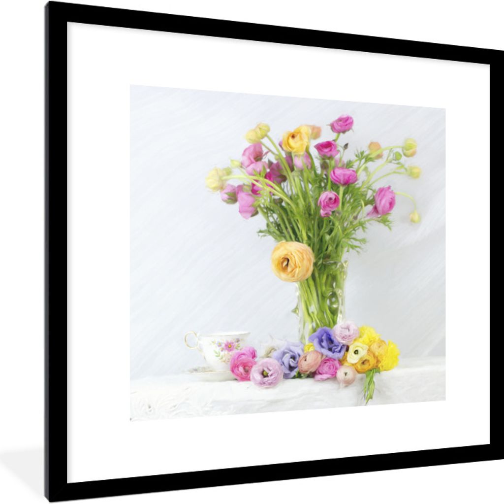 MuchoWow Gerahmtes Poster Stillleben - Farben - Blumen 40x40 cm - Poster mit Schwarzem Bilderrahmen Wandposter Rahmen Foto Bilder - Poster - Plak...
