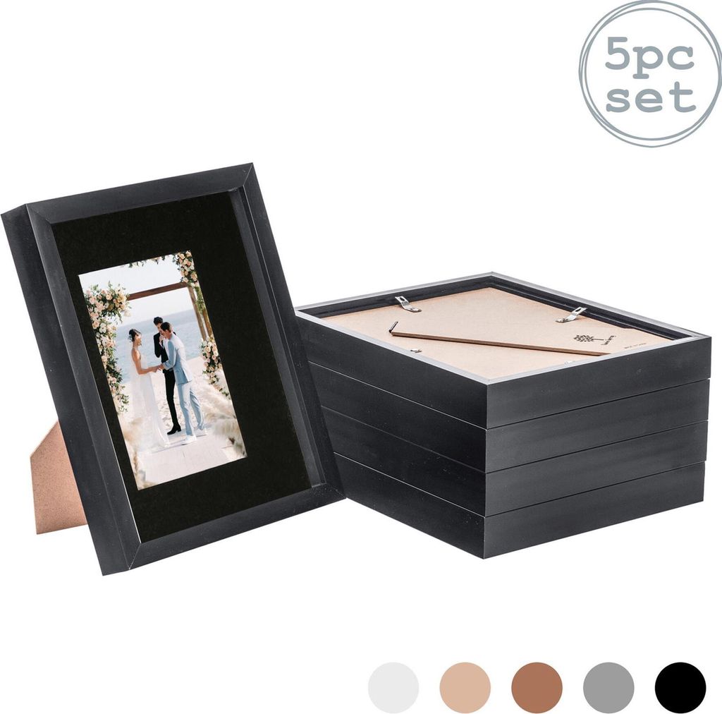 Nicola Spring Stück 5 8 x 10 3D-Schatten-Kasten-Foto-Rahmen-Set - Craft Anzeigen Bilderrahmen mit 4 x 6 Montage - Glas Aperture - Schwarz / Schwarz