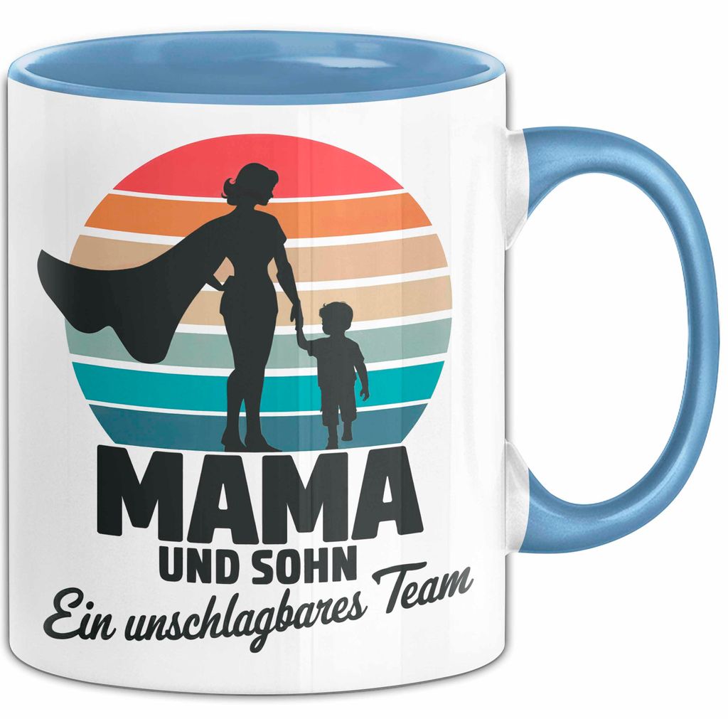 Mama Muttertag Tasse Becher Geschenk Lustige Geschenkidee Spruch Mama Und Sohn Ein Unschlagbares Team (Blau)