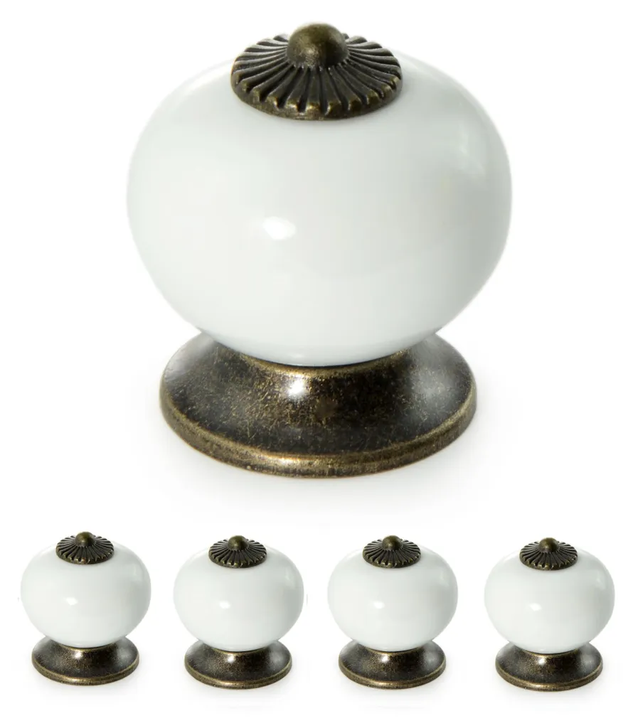 Poignées de meubles vintage en porcelaine blanche ronde lot de 4