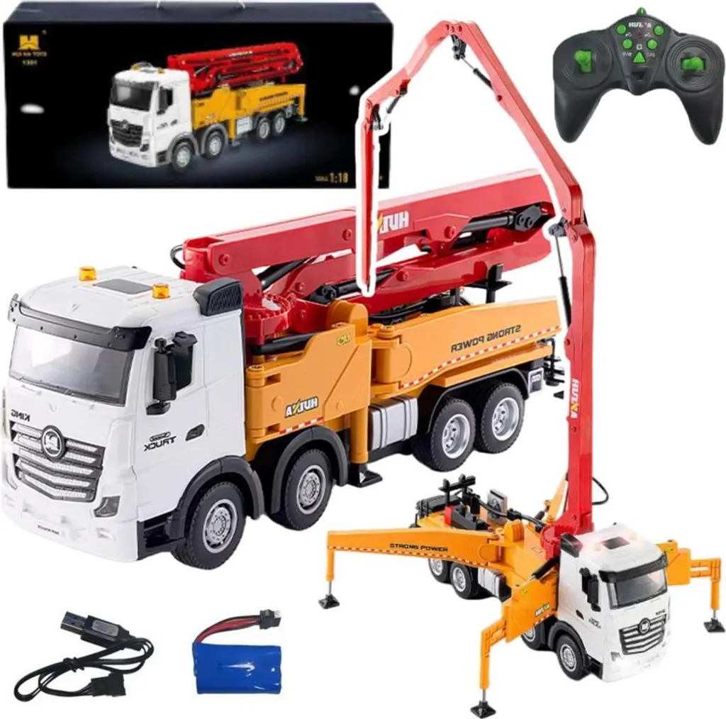 Camion RC jaune 1:18 : Véhicule radiocommandé de chantier pour enfant