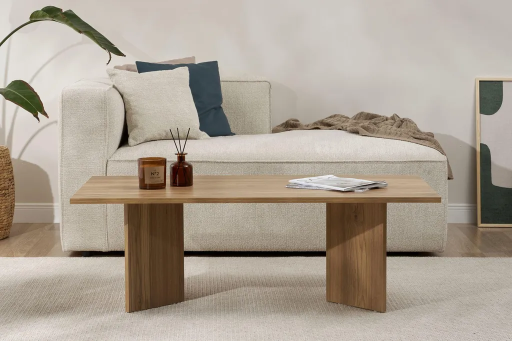 Table basse rectangulaire en chêne pour salon moderne, modèle Sabin 119cm
