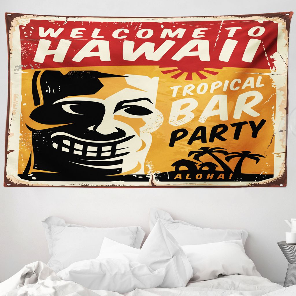 ABAKUHAUS Tiki Bar Wandteppich, Tropic Bar-Party aus Weiches Mikrofaser Stoff Waschbar ohne Verblassen Digitaldruck, 230 x 140 cm, Mehrfarbig