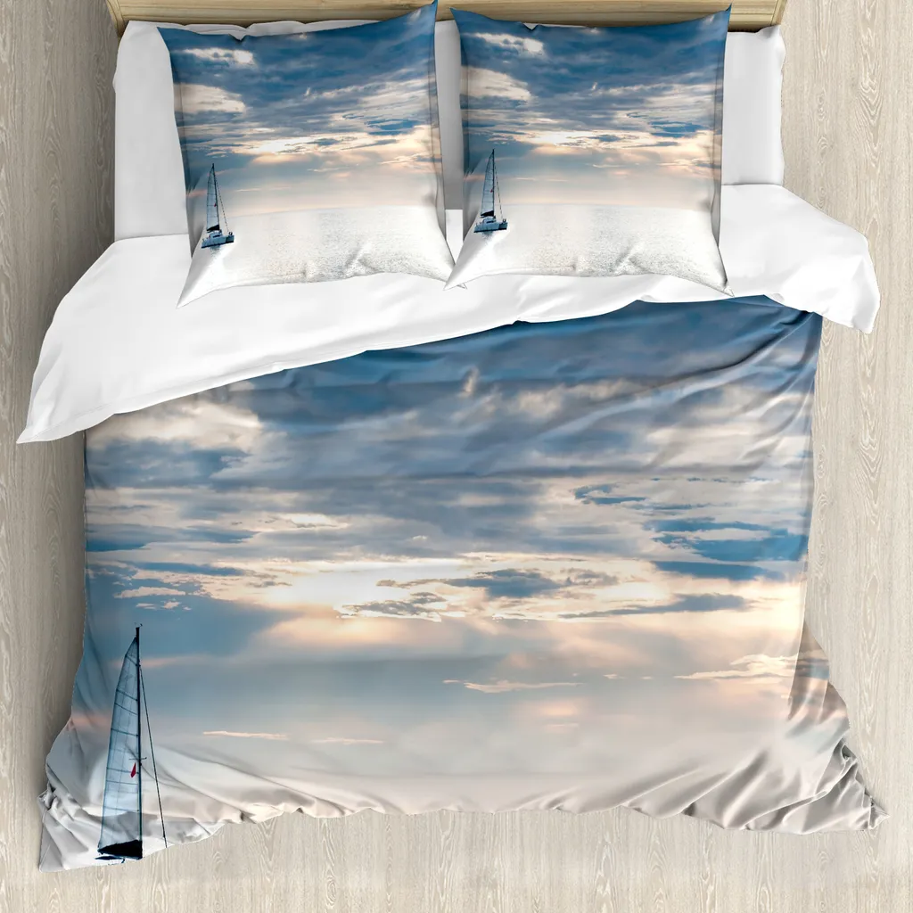 Set Copripiumino Antiacaro ABAKUHAUS Blu - Stampa Nautica 3D 155x220