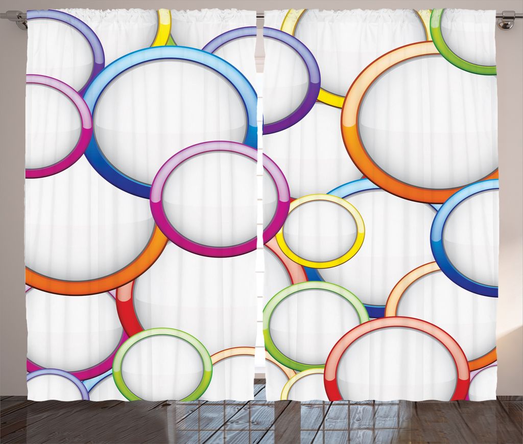 ABAKUHAUS Bunt Rustikaler Vorhang, Kreise runden Muster, Wohnzimmer Universalband Gardinen mit Schlaufen und Haken, 280 x 225 cm, Mehrfarbig