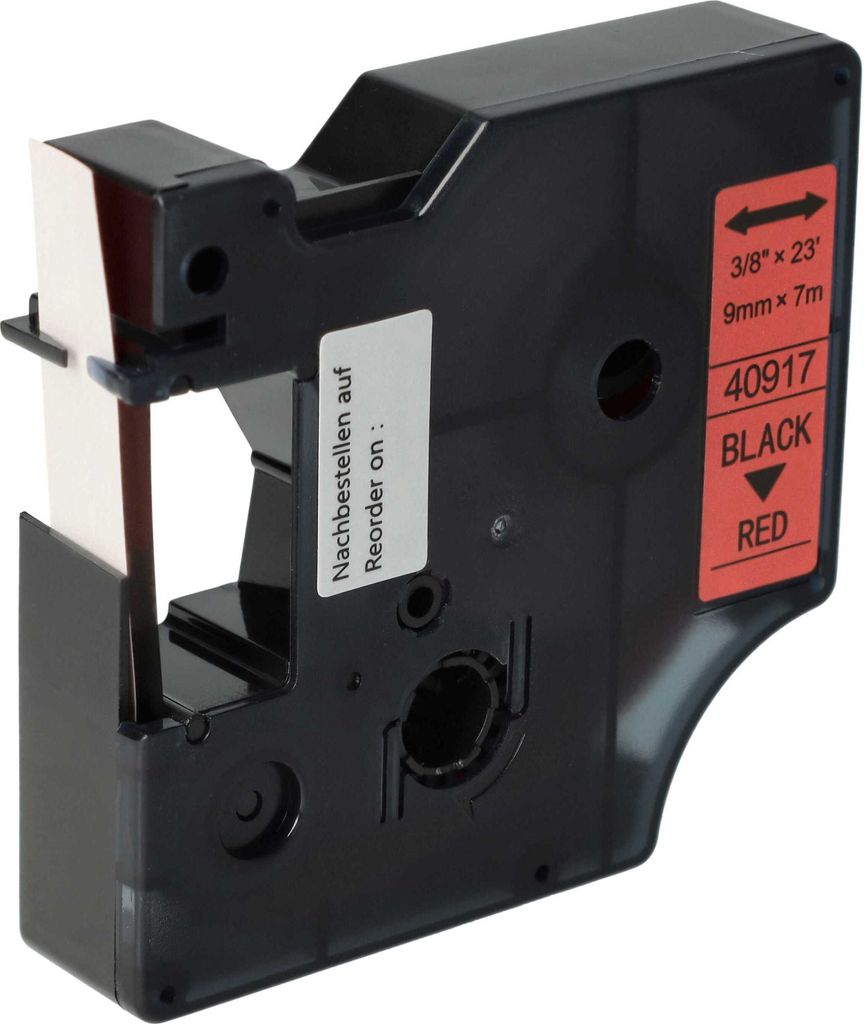 vhbw Schriftband-Kassette kompatibel mit Dymo LabelWriter Duo 400, Duo, Duo 450 Etiketten-Drucker 7m x 9mm Schwarz auf Rot