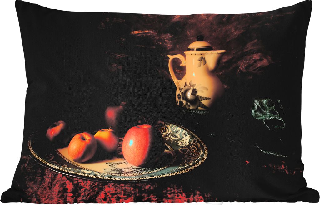 MuchoWow Outdoor Kissen - Malerei - Stilleben - Teekanne - Äpfel - 50x30 cm - Wetterfest - Lounge Kissen - Sofa kissen - Wohnzimmer Dekoration