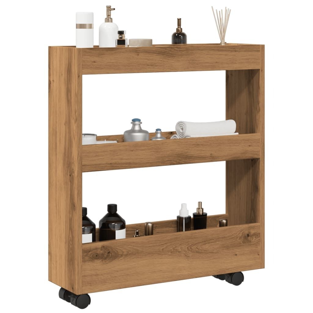 "Spring Sale"Aufbewahrungswagen/Küchentrolley - modernes Design - Servierwagen - Schmal 3 Etagen Artisan-Eiche Holzwerkstoff NEU158065 - Servierwagen