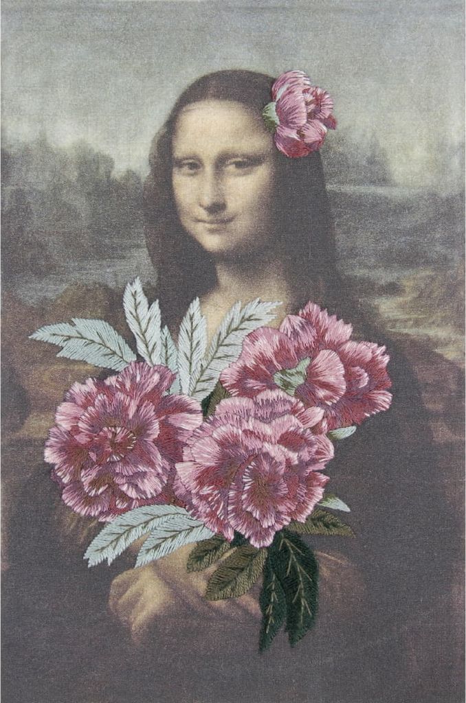 DMC Plattstich Set "Louvre Mona Lisa & Pfingstrosenzweige Mix", vorbedruckt, 24x30cm