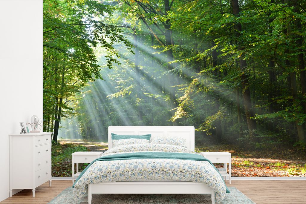 MuchoWow Fototapete für Wohnzimmer oder Schlafzimmer Wandtapete Vinyl Motivtapete Frühling - Wald - Baum - 330x220 cm - Fototapeten