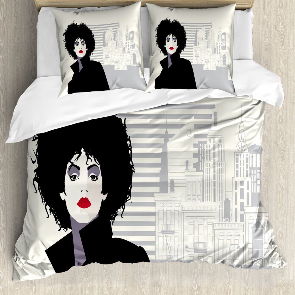 ABAKUHAUS abstrakte Frauen Bettbezug Set für Einzelbetten, Moderne Dame und Stadt, Milbensicher Allergiker geeignet mit Kissenbezug, 155 cm x 220 ...