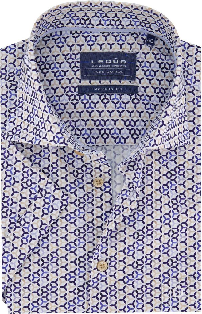 Ledub Modern Fit Hemd blau Baumwolle Muster
