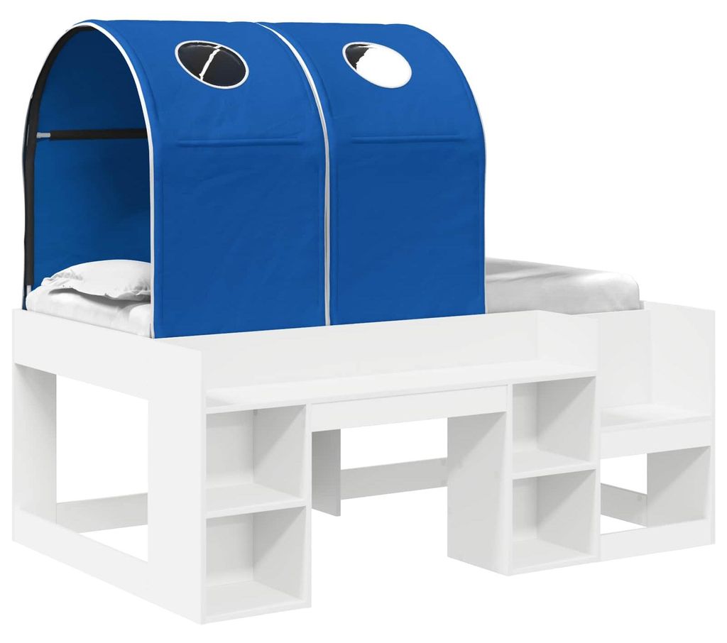 Bett mit Tunnel 4 pcs Weiß und Blau Holzwerkstoff