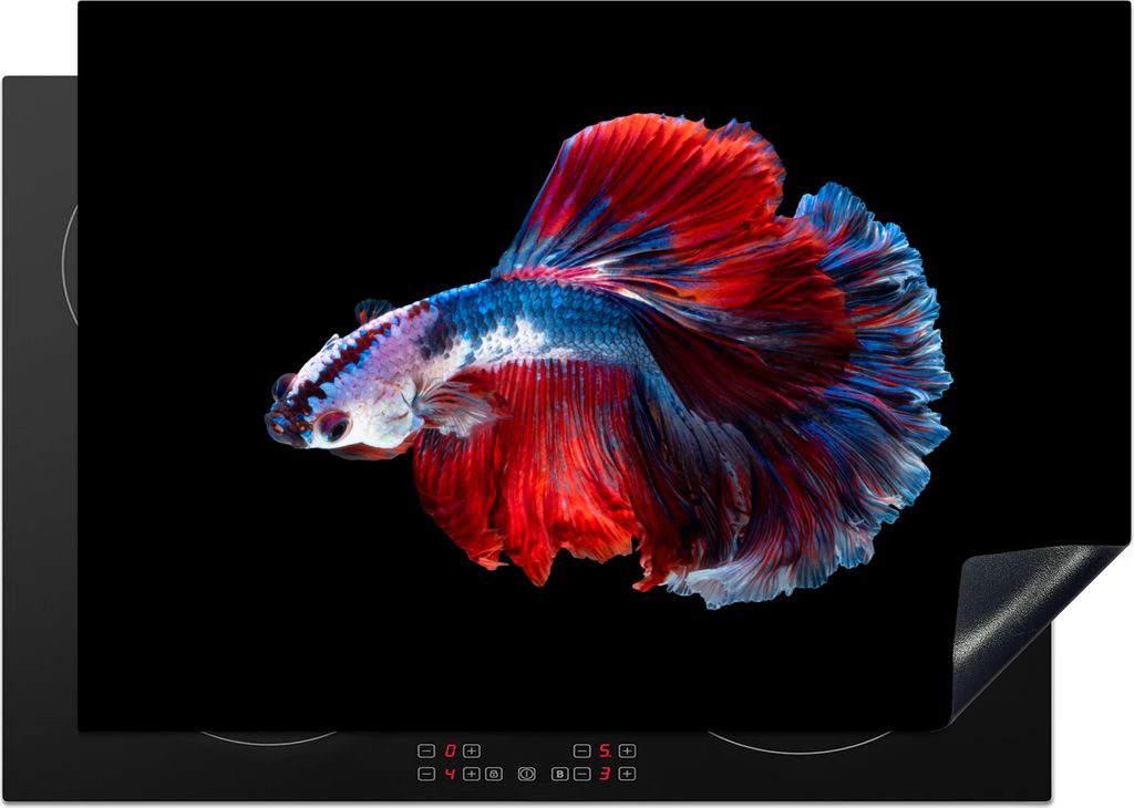 KitchenYeah Herdabdeckplatte Fisch - Schwanz - Schwarz , 75x52cm, Küche Deko, Glaskeramikfeld Herdabdeckung, Abdeckplatte fùr Kochfeld