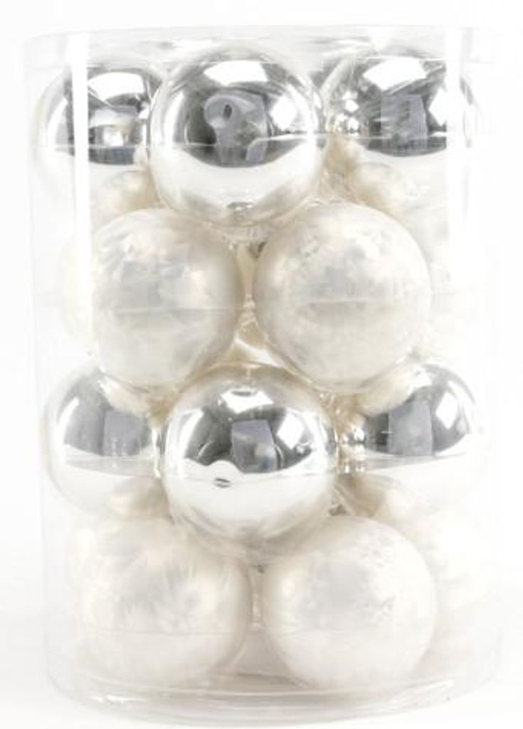 TrendLine Mini-Weihnachtskugeln aus Glas Ø 3,5 cm weiß-silber 16 Stück