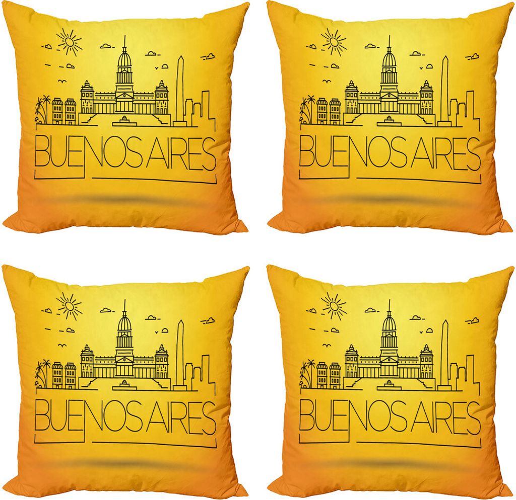 ABAKUHAUS Stadtansicht Kissenbezug Set (4 Stück), Buenos Aires Linie Kunst, Moderner Doppelseitiger Digitaldruck, 60 cm x 60 cm, Mustard Marigold