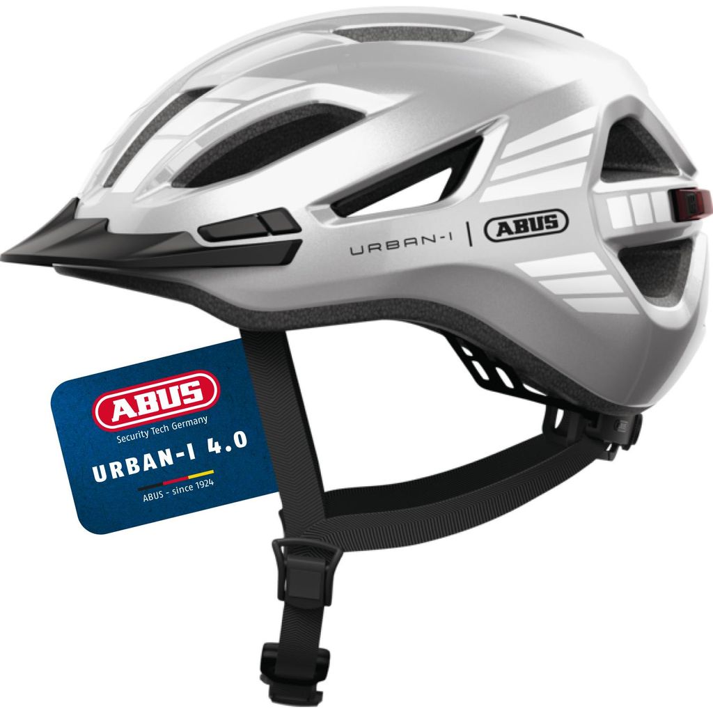 ABUS Stadthelm Urban-I 4.0 - Fahrradhelm mit aufladbarem Rücklicht, 2 Leuchtmodi, Schirm, Zopf-Öffnung und magnetischem Verschluss - für Jugendl...