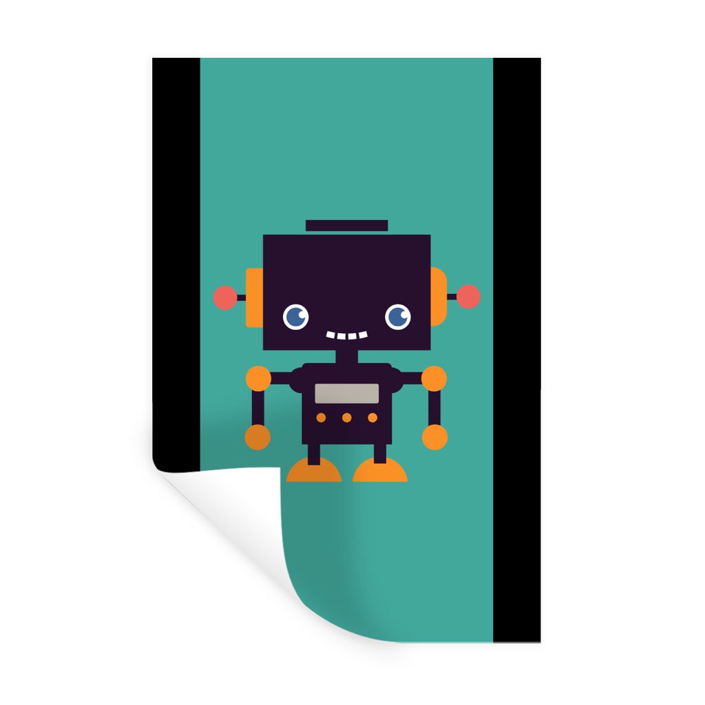 MuchoWow Wandtattoo Wandsticker Wandaufkleber Roboter - Gesicht - Antenne - Blau - Jungen 40x80 cm Selbstklebend und Repositionierbar - Repositio...