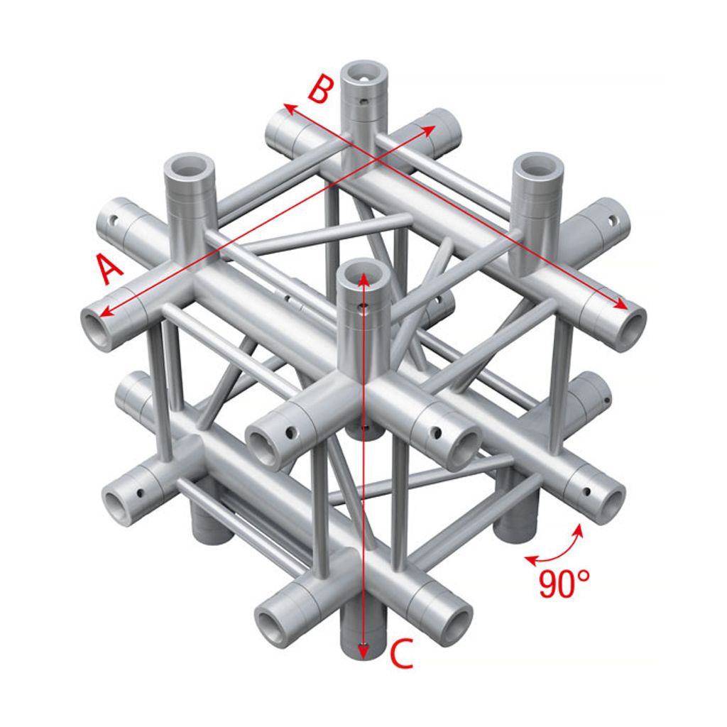 Milos Pro-30 Square G Truss - Cross up/down 6-way - 50 cm QCU51sp - 90° corner - silver - G