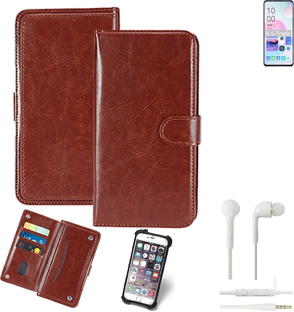 K-S-Trade 360° Hülle kompatibel mit ZTE Axon 30 Ultimate Edition inkl. Headphones braun Kunstleder Case BookCase WalletCase Kunstlederederhülle