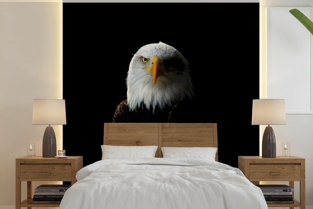MuchoWow Fototapete für Wohnzimmer oder Schlafzimmer Wandtapete Vinyl Motivtapete Adler - Vogel - Schwarz - 240x240 cm - Schlafzimmer-Tapete