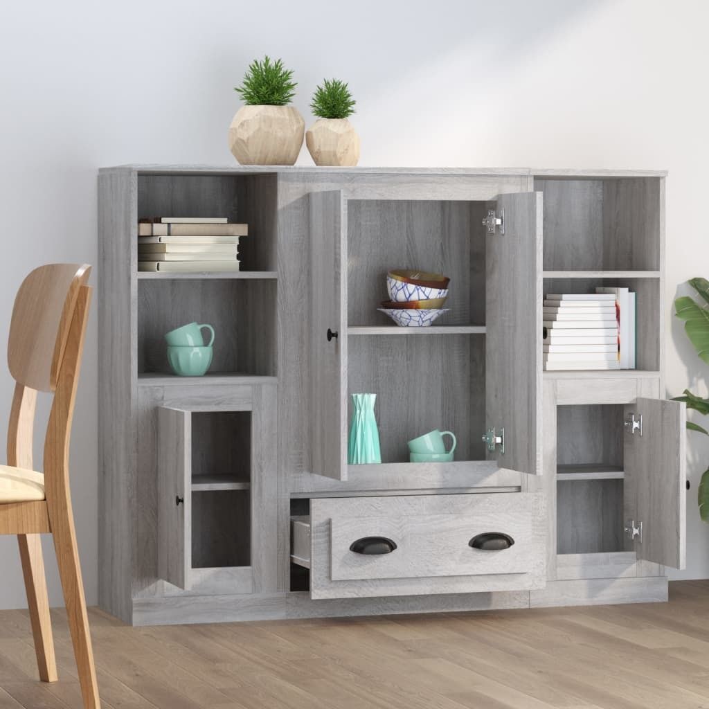 Best Möbel Highboard 1 PC Moderne für Wohnzimmer - Anrichte/Beistellschrank -s 3 er-set Grau Sonoma Holzwerkstoff - Kommoden designMöbel54440