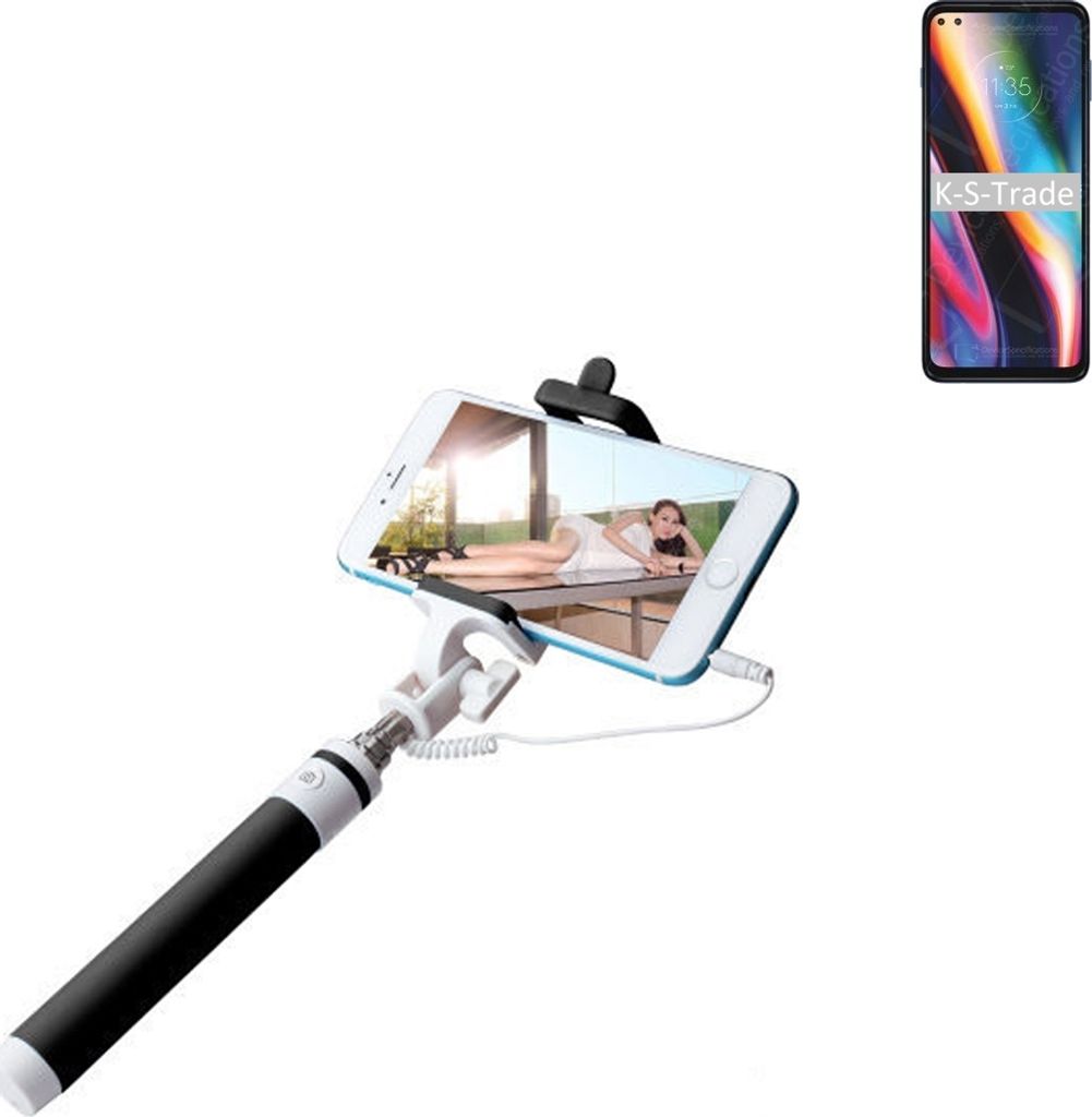 K-S-Trade Selfie Stick kompatibel mit Motorola Moto G 5G Plus Selfiestick kabelgebunden Monopod mit Kabel Stab Stange Selfportrait Handheldstick