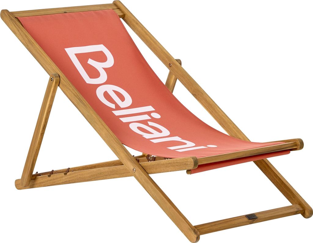 BELIANI Liegestuhl Hellbraun Akazienholz mit Roter Stoff-Bespannung Beliani-Logo Verstellbare Rückenlehne Kappbar Modern Garten Balkon Terrasse