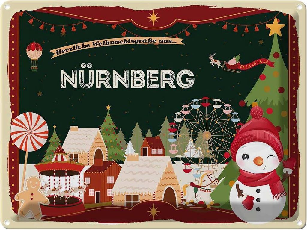 vianmo Blechschild 30x40 cm Weihnachten Grüße NÜRNBERG Abenteuer Reisen Urlaub