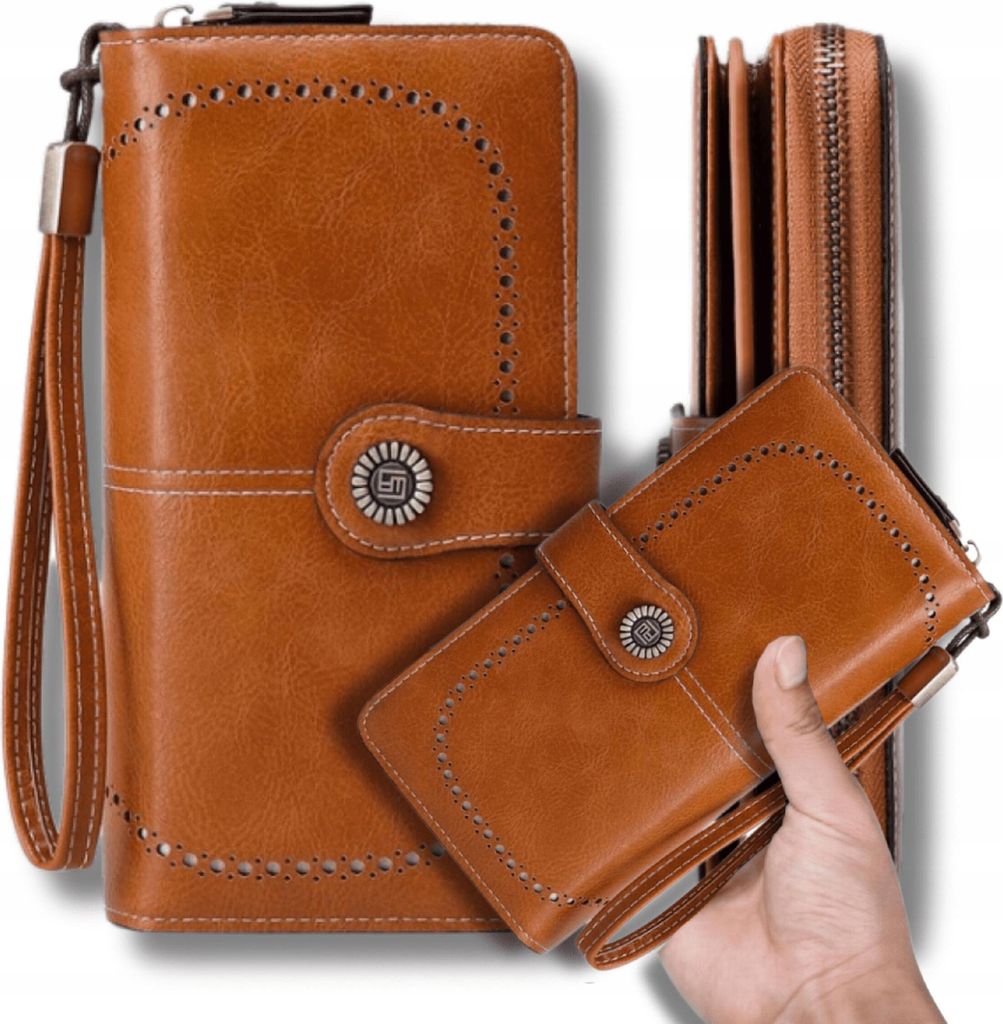 OMNA | Damen Geldbörse - Groß - Braun - RFID Schutz - Elegantes Design - Hochwertiges Leder